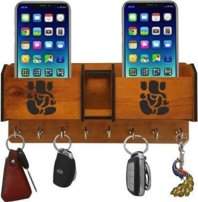 BALODIYA KRAFTS 2 pocket with pen stand holder for home office bedroom Design172 Wood Key Holder(8 Hooks, Brown)