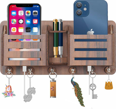 Trust Zone Mobile Holder /Phone Stand/ Key Holder /Wall Decor/Home Decor/ Wood Key Holder(6 Hooks, Brown)