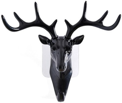 StayWay Animal Deer Head Antique Design for Home Decor | Self Adhesive Key Hanger Plastic Key Holder(11 Hooks, Black)