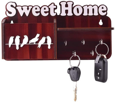 Mohit Enterprises Mohit Enterprises Premium Wood Sweet Home Carved Pattern Unique Key Holder Wood Key Holder(5 Hooks, Brown)