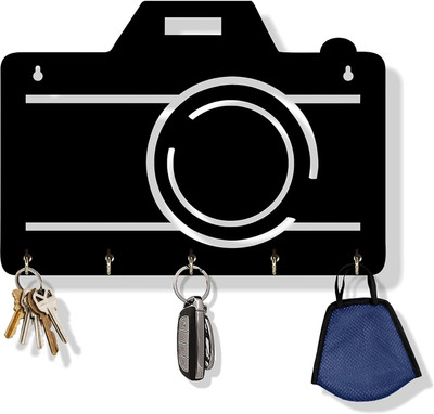 Sage Designer Black Edition Wooden Key Holders for Home/Office, Camera Wood Key Holder(5 Hooks, Black)