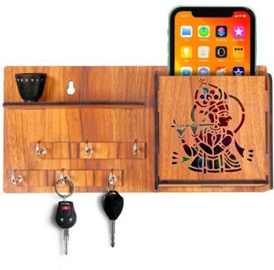 Arti Traders Wooden key holder for organizing and accessing your keys easily. Wood Key Holder(6 Hooks, Brown)