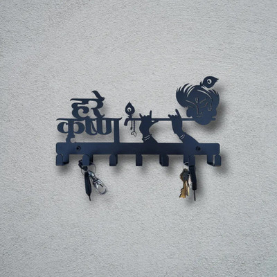 Kalaak Lord Krishna Metal Key Holder – Wall Mounted Decorative Key Stand Iron Key Holder(7 Hooks, Black)