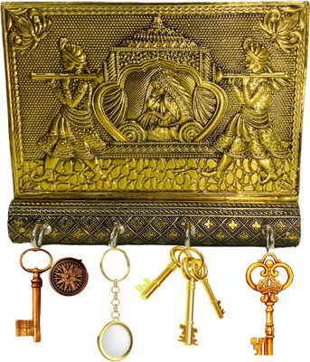Rajtrading Wood Key Holder(4 Hooks, Gold)