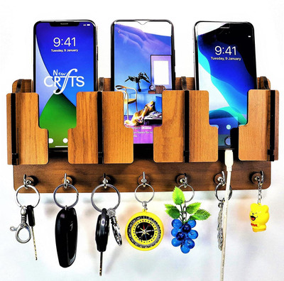 BALODIYA KRAFTS 3 MOBILE WITH KEY HOLDER Wood Key Holder(8 Hooks, Brown)