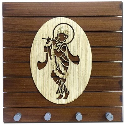 V P ENTERPRISES Jay Shree Krishna Key Stand for Wall Plastic Key Holder(4 Hooks, Brown)