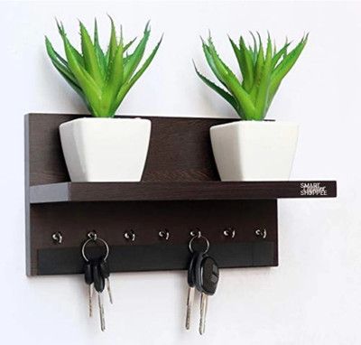 WOOD MINE KEY HOLDER AND HOME KEY STAND FOR WALL WITH 6HOOKS Wood Key Holder(6 Hooks, Brown)