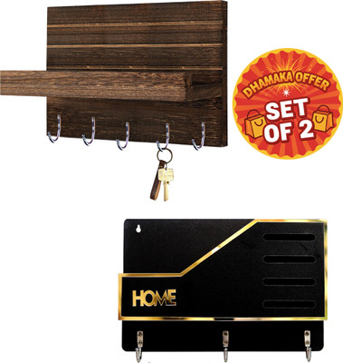 Canvibe KEY HOLDER146(1500) Wood Key Holder(4 Hooks, Brown)