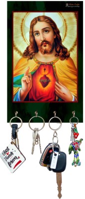 Khatu Crafts PRINTED JESUS PAINTING KEY HOLDER Wood Key Holder(4 Hooks, Multicolor)