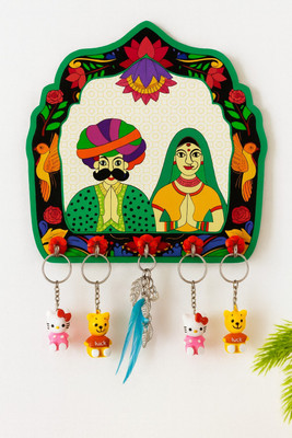 Arshika enterprises Rajasthani UV PRINTED Namaste Key Holder Wood Key Holder(5 Hooks, Multicolor)