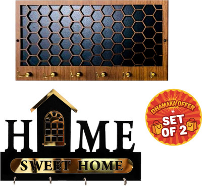 Canvibe KEY HOLDER86(1400) Wood Key Holder(4 Hooks, Brown)