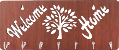 SEHAZ ARTWORKS Key Holder for Wall | Welcome Home Brown Wood Key Holder(7 Hooks, Brown)