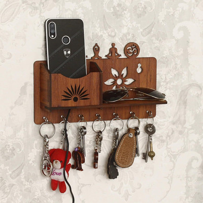 raj enterprises Wall Mounted Wooden Key Holder with Organizer with Hooks for Keys Wood Key Holder(7 Hooks, Brown)