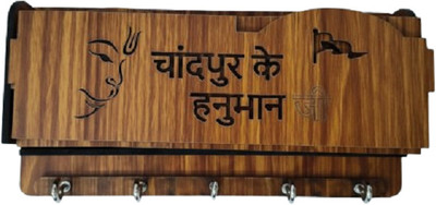 Shree Jee Enterprises Decorative Wooden Key Holder with Spiritual Wall Mounted Design Wood Key Holder(5 Hooks, Brown)