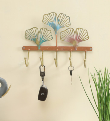 Vedas Mark Ginko Metal Wall Hooks for Keys Decorative Ker Holder Iron Key Holder(5 Hooks, Multicolor)