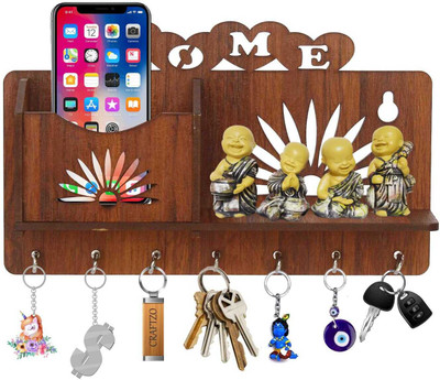 Craftzo Premium Mobile Stand / key Stand / Key Hanger / Mobile holder / Wood Key Holder(7 Hooks, Brown)