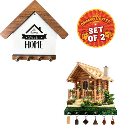 Canvibe KEY HOLDER112(1000) Wood Key Holder(4 Hooks, Brown)