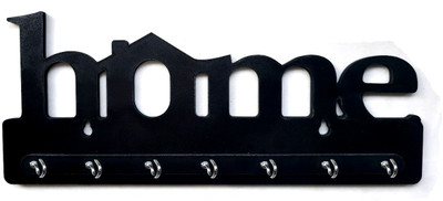 likvera HOME_BLACK_KEY Wood Key Holder(7 Hooks, Black)