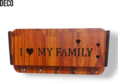 Deco I love-fmly-5hok-35-deco Wood Key Holder(5 Hooks, Brown)