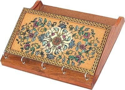 ELITECRAFT Handmade Gem Stone Filled Wooden Key Holder with Key Hooks Wall Hanging Wood Key Holder(5 Hooks, Multicolor)