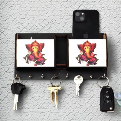 WNC WNC Ganesh ji Design Key Holder 2 Pocket Pen Stand 8 Hook Wood Key Holder(8 Hooks, Black)