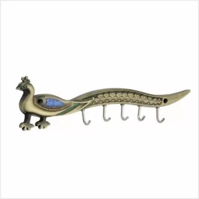 DecorHouse Peacock Shape Key Stand Key Holder for Home & Office Brass Key Holder(6 Hooks, Multicolor)