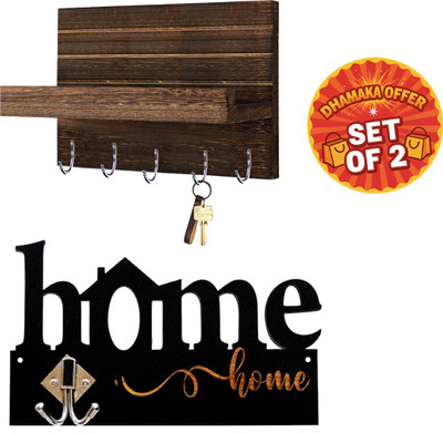 Canvibe KEY HOLDER155(1200) Wood Key Holder(4 Hooks, Brown)