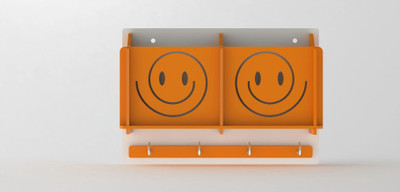 STIMULUS ACRYLIC WALL MOUNTED MOBILE STAND WITH KEY HOLDER FOR MULTIPURPOSE USE Acrylic, Brass Key Holder(4 Hooks, Orange)