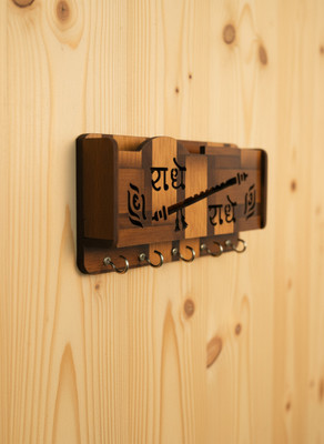 Sakha Sai Wood Key Holder(6 Hooks, Brown)