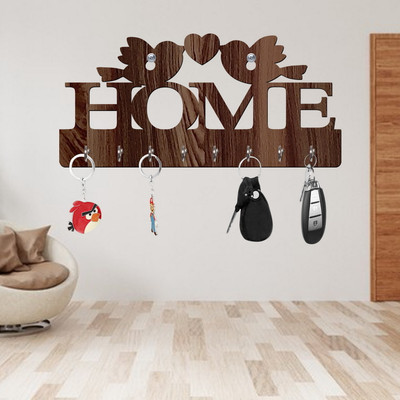Yamizen Love Bird With Home Shape Fancy Design Mask Holder Beautiful Key Stand Wood Key Holder(8 Hooks, Brown)