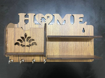 BULLSHOT heart home 1 pocket 2 wall shelf 4 hook key holder Wood Key Holder(4 Hooks, Beige)