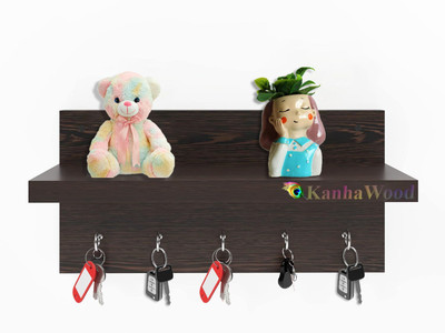 KANHAWOOD Classic Walnut Wall Mounted Engineered Wood with 5 Hooks Wood Key Holder(5 Hooks, Brown)