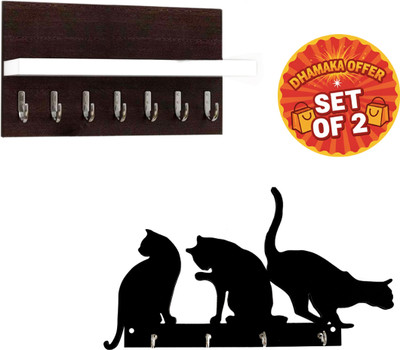 Canvibe KEY HOLDER131(1000) Wood Key Holder(4 Hooks, Brown)