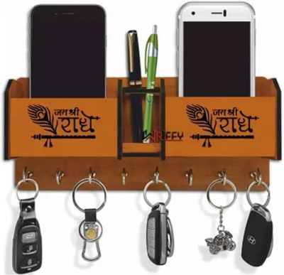INFINITYCRAFTS Key holder Radhe Wood Key Holder(7 Hooks, Brown)
