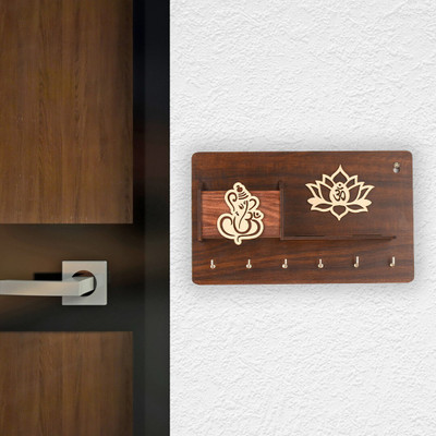 CREATA IMPEX Ganesh ji Wall Mount Home Wooden Décor Key Chain Holder Wood Key Holder(6 Hooks, Brown)