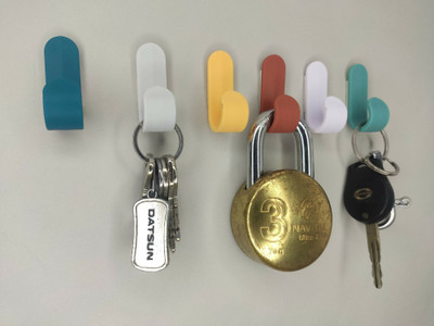 Satpurush Wall Hooks for Hanging Hooks Adhesive for Hanging Keys Coats Bags Ceiling Hook Plastic Key Holder(6 Hooks, Multicolor)