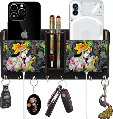 GD Kraft Printed Radhakrishna Two Box Wood Key Holder(8 Hooks, Multicolor)