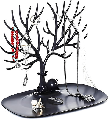 THE. TailorMade Deer Tree Stand: Creative Plastic Key Holder & Organizer for Necklace Plastic Key Holder(50 Hooks, Black)