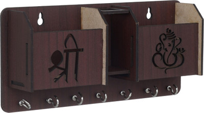 Dheeraj Creation Handmade Home Décor Wooden Key Holder (7 Hooks) (Design Narnia Shree Ganesha) Wood Key Holder(7 Hooks, Brown)