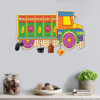 APS Art Plus Store UV Printed Truck Key Holder For Keys Wood Key Holder(5 Hooks, Multicolor)