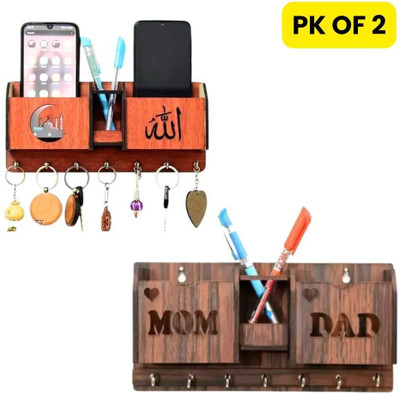 Echowood 2 Pack of Wooden Wall-Mounted Key Holder for Home, Office Wood Key Holder(8 Hooks, Brown)