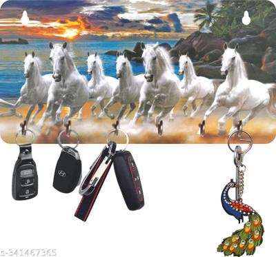 LCUPR Wood Key Holder(6 Hooks, Multicolor)