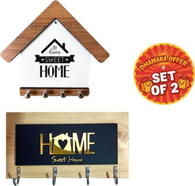 Canvibe KEY HOLDER99(1200) Wood Key Holder(4 Hooks, Brown)