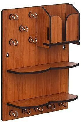 DecorHouse Premium Key Chain Hanging Board/Wall Hanging with Mobile Charging Stand Wood Key Holder(10 Hooks, Black)
