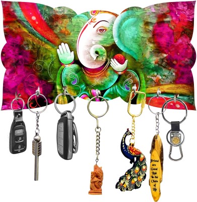 Dhanraj Craft Beautiful Lord Shree Ganesha Design Keyholders Compartment Plastic Key Holder(7 Hooks, Multicolor)