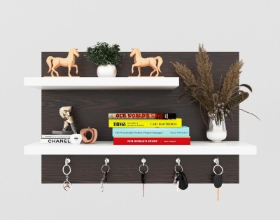 Captiver 5 Hook Stylish Wooden Key Holder with Shelf | Wall Mounted Key Holder Wood Key Holder(5 Hooks, Brown)