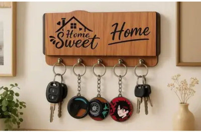 ALFCLOTHHOUSE Gift Home Sweet Home Key Holder Wood Key Holder(5 Hooks, Brown)