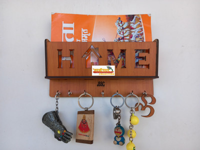 jai shree shyam collection BOOK STAND AND WALL DECORATION UNIQ PRODUCT KEYS HANGER Wood Key Holder(7 Hooks, Brown)