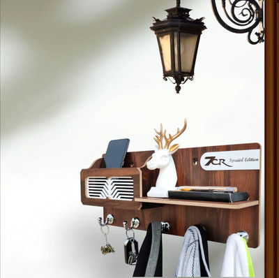 7CR Special Addition Wooden Shelf - 2024 Wood Key Holder(5 Hooks, Brown)