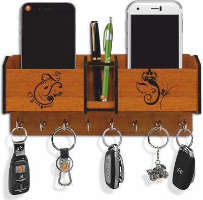 Ankirah GANESH JI 9..2 BOX KEY HOLDER Wood Key Holder(8 Hooks, Brown)